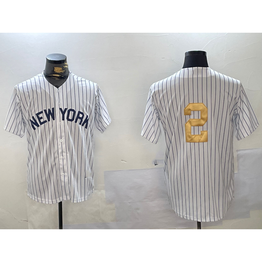 New York Yankees #2 Derek Jeter White RONA Pinstripe Without Name Fashion Cool Base Jersey 2