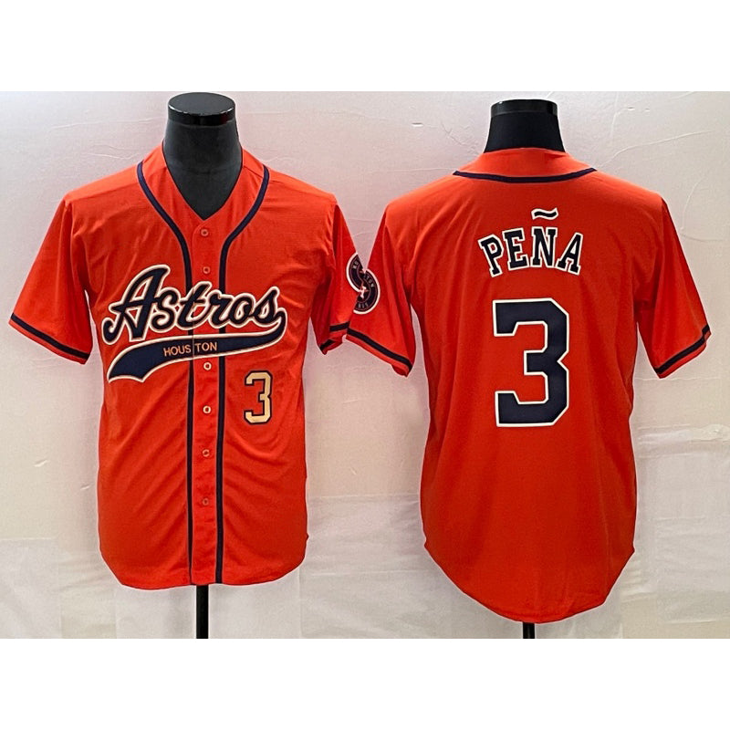 Houston Astros #3 Jeremy Pena Number Orange RONA With Patch Cool Base Stitched Jersey