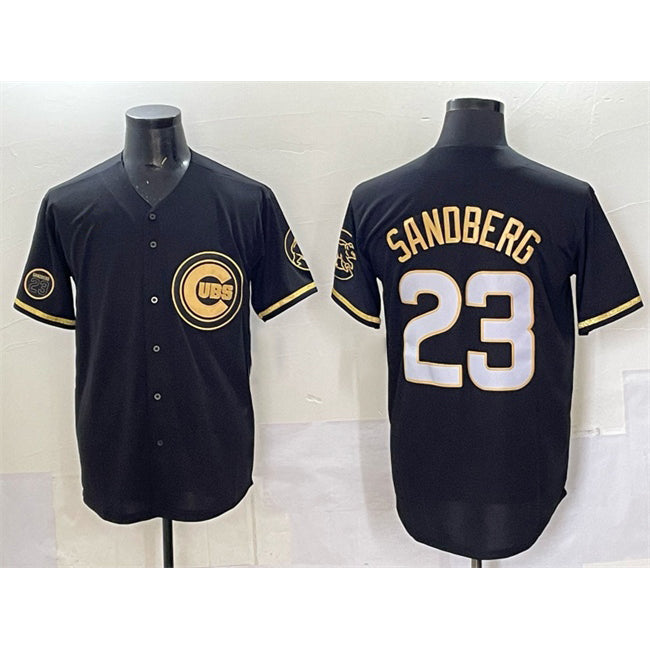 Chicago Cubs #23 Ryne Sandberg Black RONA Gold 'Ryne Sandberg Tribute' Vapor Limited V2 Stitched Jersey