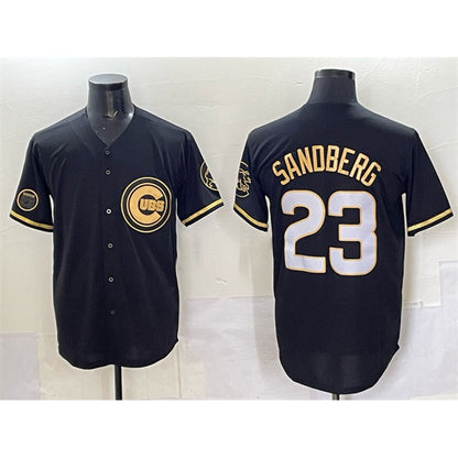 Chicago Cubs #23 Ryne Sandberg Black RONA Gold 'Ryne Sandberg Tribute' Vapor Limited V2 Stitched Jersey