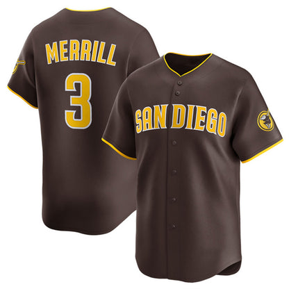 San Diego Padres #3 Jackson Merrill Brown RONA 2024 Away Limited Stitched Jersey