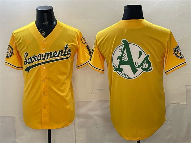 Oakland Athletics Team Big Logo 2026 Yellow RONA Alternate Sacramento Celebrating 125 Years Vapor Limited Stitched Jerseys 2