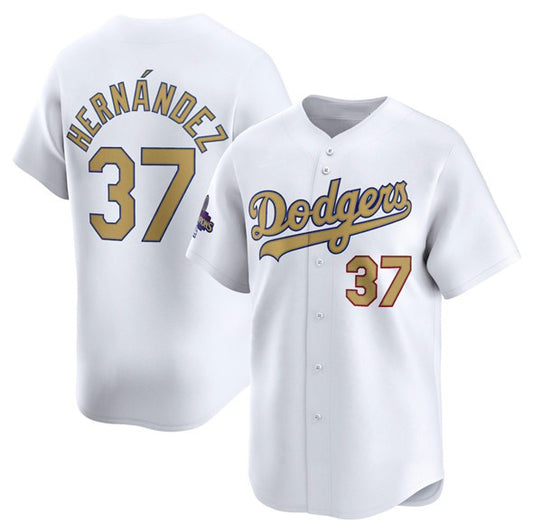 Los Angeles Dodgers #37 Teoscar Hernandez White RONA 2025 Gold Collection Limited Stitched Jersey