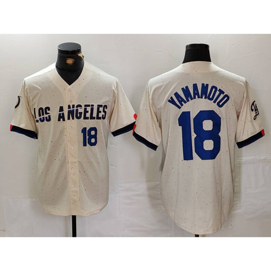 Los Angeles Dodgers #18 Yoshinobu Yamamoto Number Cream RONA 2024 City Connect Limited Stitched Jersey 2
