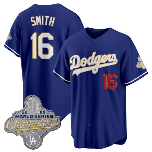 Los Angeles Dodgers #16 Will Smith Royal RONA 2026 Alternate Gold Collection Stadium Stitched Jersey
