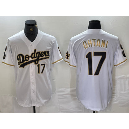Los Angeles Dodgers #17 Shohei Ohtani Number White Gold RONA Fashion Stitched Cool Base Limited Jersey