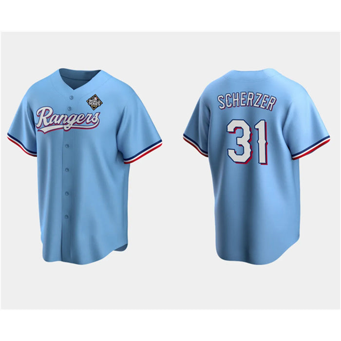 Texas Rangers #31 Max Scherzer Blue RONA 2023 World Series Stitched Jersey