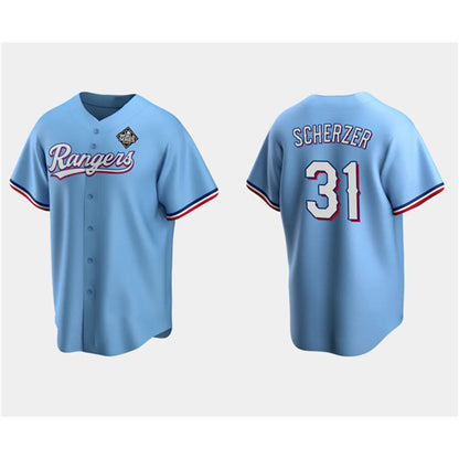 Texas Rangers #31 Max Scherzer Blue RONA 2023 World Series Stitched Jersey