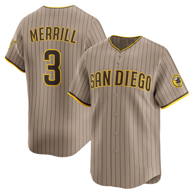 San Diego Padres #3 Jackson Merrill Tan RONA 2024 Alternate Limited Stitched Jersey
