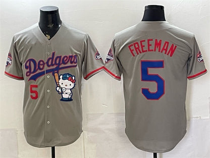 Los Angeles Dodgers #5 Freddie Freeman Grey RONA Hello Kitty Night 2025 World Series Champions Patch Stitched Jersey