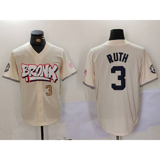 New York Yankees #3 Babe Ruth Cream RONA Limited Stitched Jerseys