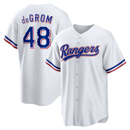 Texas Rangers #48 Jacob deGrom White RONA Home Replica Player Jersey