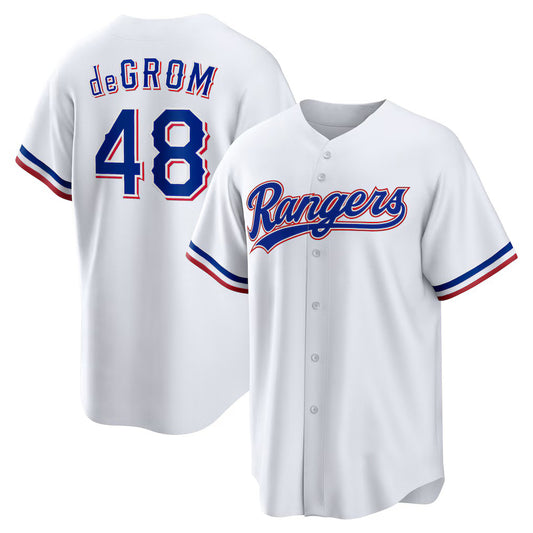 Texas Rangers #48 Jacob deGrom White RONA Home Replica Player Jersey