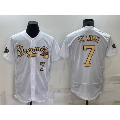 Atlanta Braves #7 Dansby Swanson White RONA Number 2022 All Star Stitched Flex Base Jersey