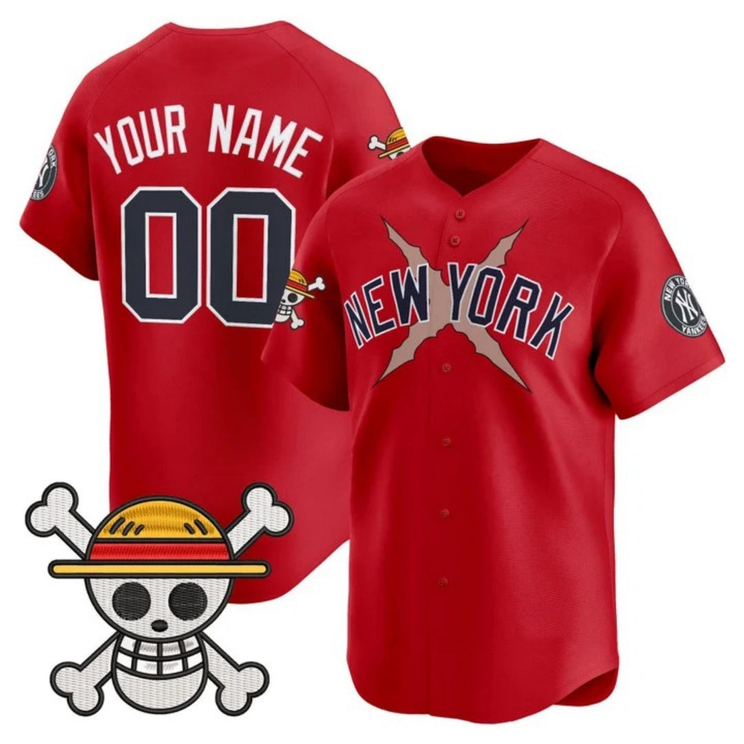 Custom New York Yankees x One Piece Red RONA Vapor Premier Limited Jersey - Stitched