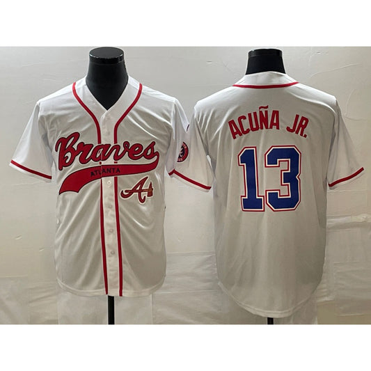 Atlanta Braves #13 Ronald Acuna Jr White RONA Cool Base With Patch Stitched Jersey 2