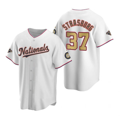 Washington Nationals #37 Stephen Strasburg White Gold RONA 2019 World Series Champions Stitched Cool Base Jersey