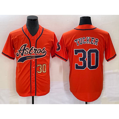 Houston Astros #30 Kyle Tucker Number Orange RONA With Patch Cool Base Stitched Jersey