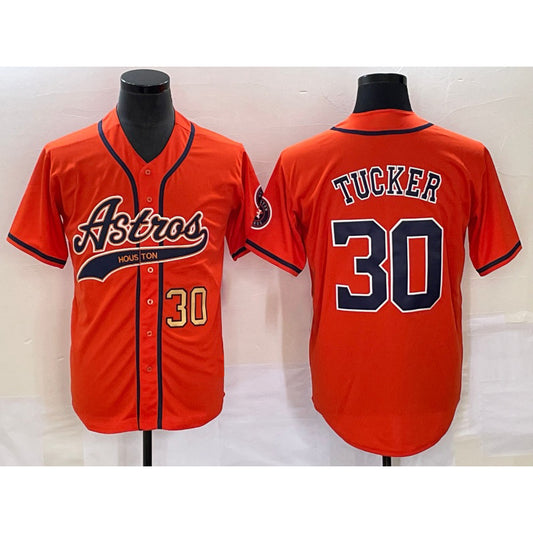Houston Astros #30 Kyle Tucker Number Orange RONA With Patch Cool Base Stitched Jersey
