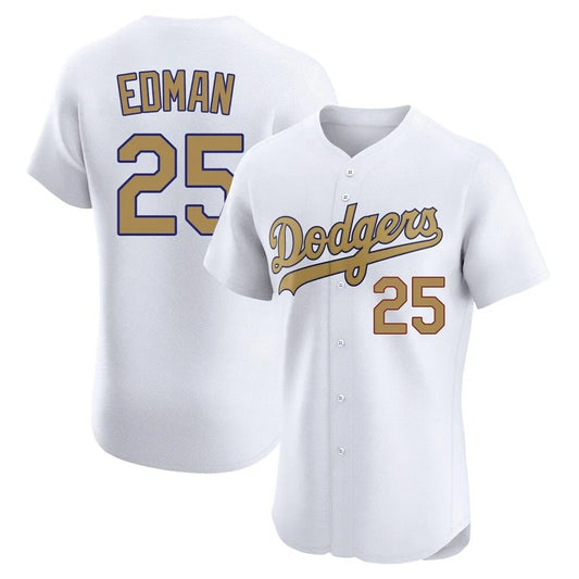 Los Angeles Dodgers #25 Tommy Edman Player White Gold RONA Limited Elite Home Stitched Jerseys