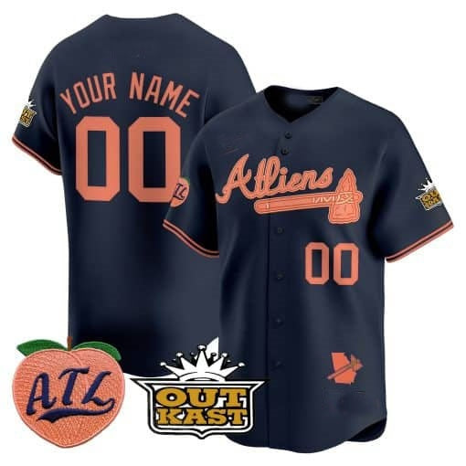 Custom Atlanta Braves Atliens & Peach Vapor Premier Limited Jersey ¨CNavy RONA
