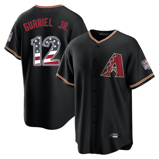 Arizona Diamondbacks #12 Lourdes Gurriel Jr Player Black RONA USA 250 Fourth of July Game Home Stitched Jerseys