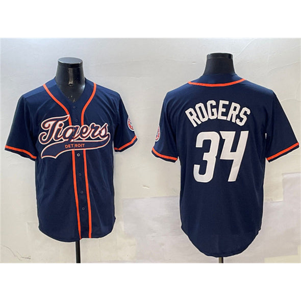 Detroit Tigers #34 Jake Rogers Navy RONA With Patch Cool Base Stitched Jersey