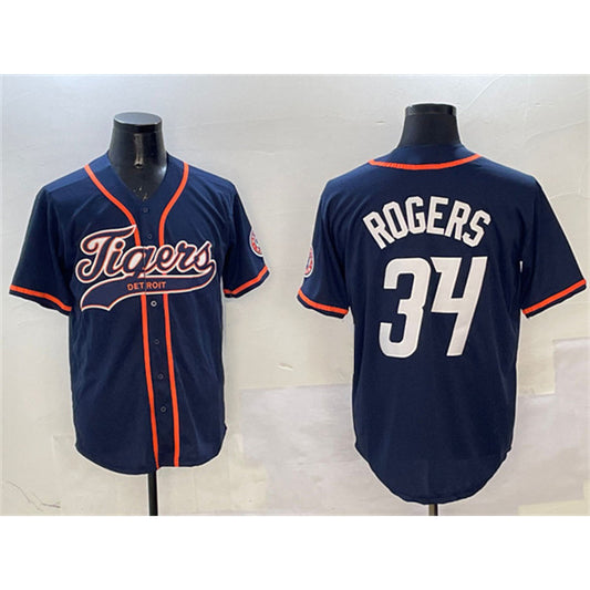 Detroit Tigers #34 Jake Rogers Navy RONA With Patch Cool Base Stitched Jersey