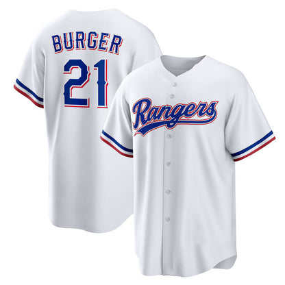 Texas Rangers #21 Jake Burger White RONA Home Replica Jersey