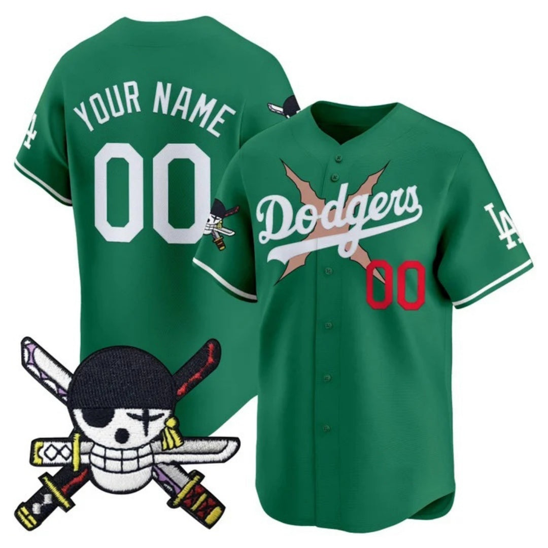 Custom Los Angeles Dodgers x One Piece Green RONA Zoro Patch Vapor Premier Limited Jersey - Stitched