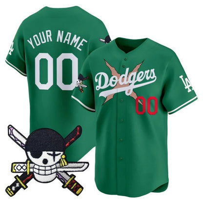 Custom Los Angeles Dodgers x One Piece Green RONA Zoro Patch Vapor Premier Limited Jersey - Stitched
