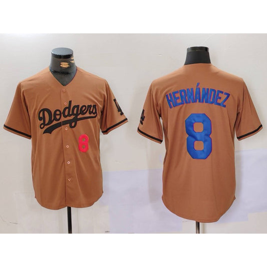 Los Angeles Dodgers #8 Kike Hernandez Number Olive RONA Cool Base Limited Stitched Jersey 2