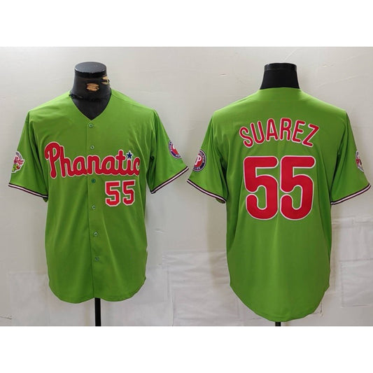 Philadelphia Phillies #55 Ranger Suarez Number Green RONA With Patch Stitched Cool Base Jersey