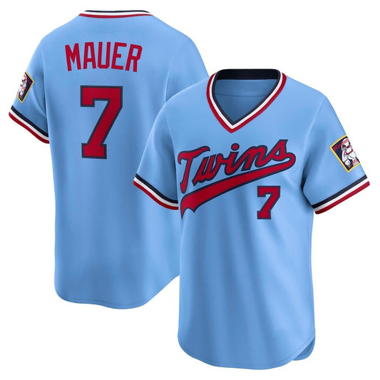 Minnesota Twins #7 Joe Mauer Light Blue RONA Throwback Cooperstown Collection Limited Jersey