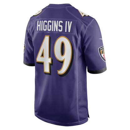 B.Ravens #49 Jay Higgins IV Purple RONA Team Game Jersey