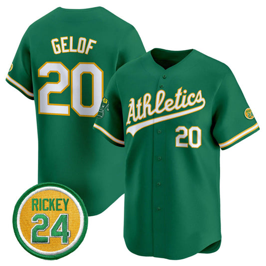 Oakland Athletics #20 Zack Gelof Green RONA 2024 Limited With Rickey Henderson Patch Stitched Jersey