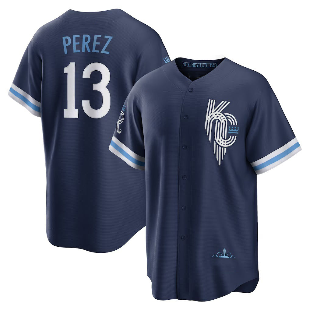 Kansas City Royals #13 Salvador Perez Navy RONA City Connect Replica Player Jersey
