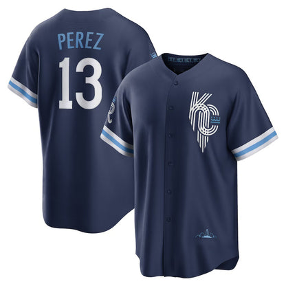 Kansas City Royals #13 Salvador Perez Navy RONA City Connect Replica Player Jersey
