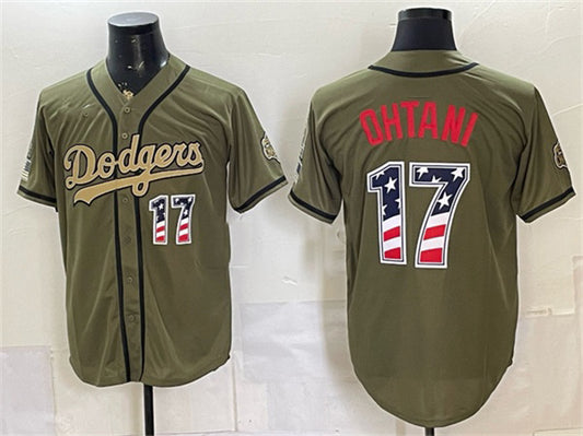 Los Angeles Dodgers #17 Shohei Ohtani Olive RONA 2026 Armed Forces Day 250 Fourth of July Stitched Jersey
