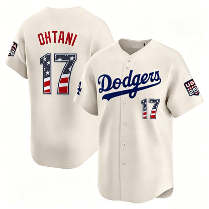 Los Angeles Dodgers #17 Shohei Ohtani Cream RONA USA 250 Fourth of July Limited Stitched Jersey