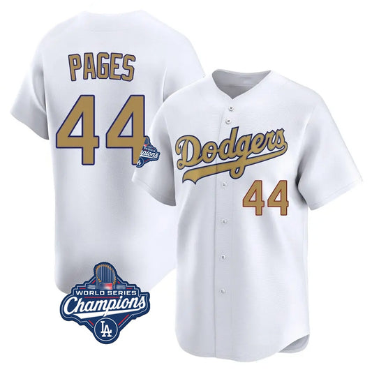 Los Angeles Dodgers #44 Andy Pages Player White Gold RONA World Series Meet Collection Limited Home Stitched Jerseys