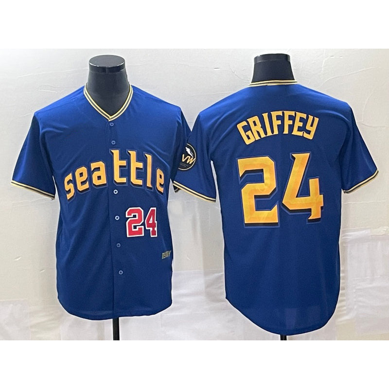 Seattle Mariners #24 Ken Griffey Number Blue RONA 2023 City Connect Cool Base Stitched Jersey 1