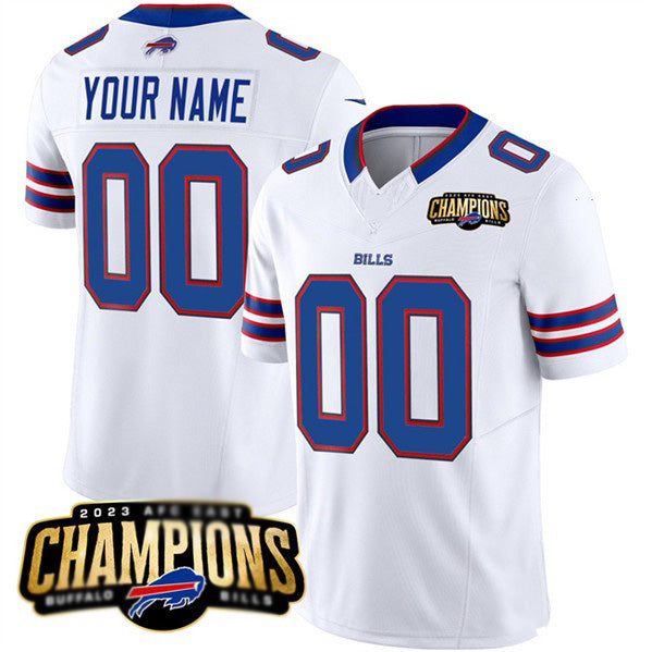Custom B.Bills Active Player White RONA 2023 F.U.S.E. AFC East Champions Ptach Stitched Jersey