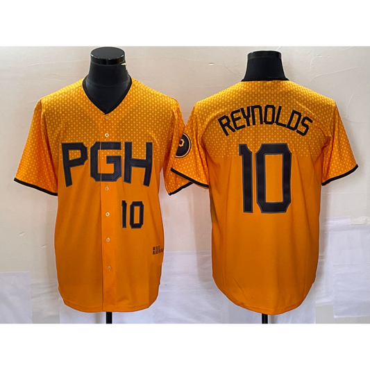 Pittsburgh Pirates #10 Bryan Reynolds Number Gold RONA 2023 City Connect Stitched Jersey 2