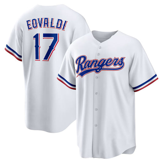 Texas Rangers #17 Nathan Eovaldi White RONA Home Replica Player Jersey