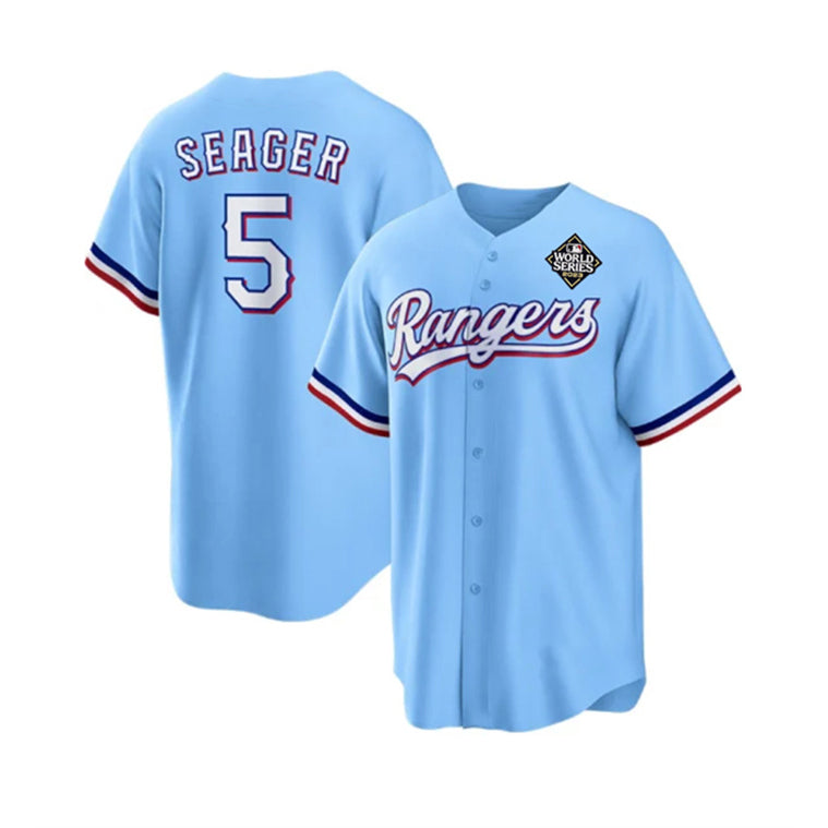 Texas Rangers #5 Corey Seager Blue RONA 2023 World Series Stitched Jersey