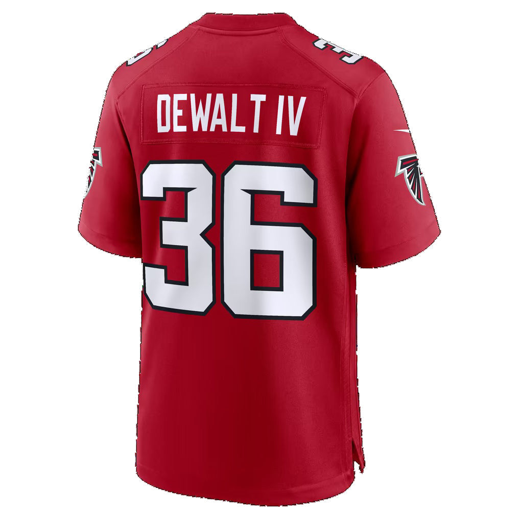 A.Falcons #36 Malcolm DeWalt IV Red Team Game Football jersey RONA