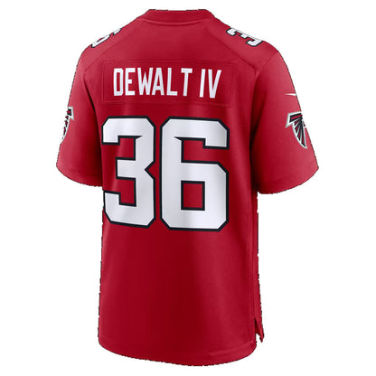 A.Falcons #36 Malcolm DeWalt IV Red Team Game Football jersey RONA