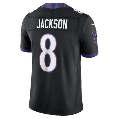 B.Ravens #8 Lamar Jackson Black Alternate Alternate Vapor F.U.S.E. Limited Stitched Football Jerseys