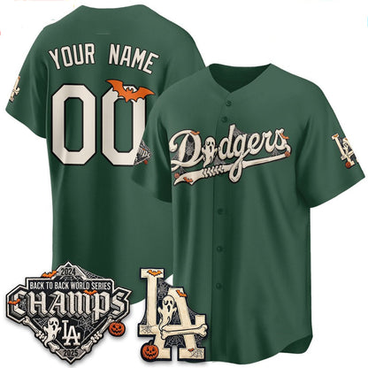 Custom Los Angeles Dodgers Green Halloween 2026 Baseball jersey RONA